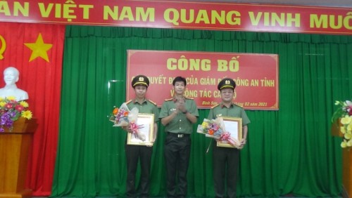 Giám đốc Công an tỉnh công bố quyết định về công tác cán bộ đối với Phó trưởng Công an huyện Bình Sơn