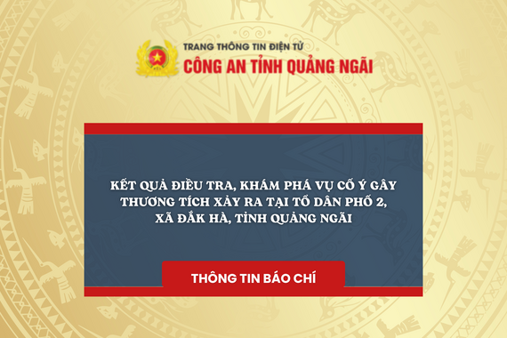 Kết quả điều tra, khám phá vụ cố ý gây thương tích xảy ra  tại Tổ dân phố 2, xã Đắk Hà, tỉnh Quảng Ngãi