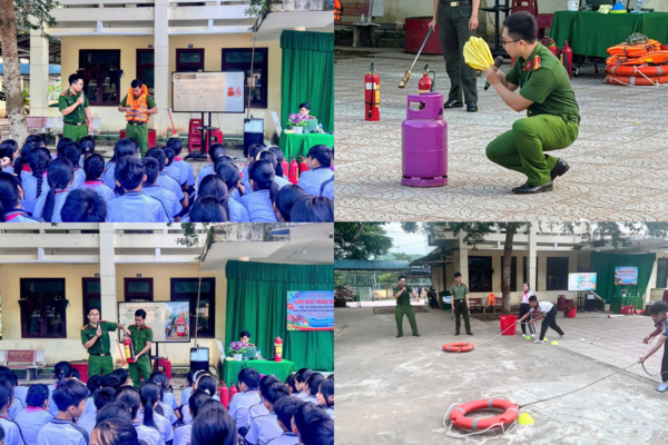 Công an xã Sơn Hà tổ chức ngoại khóa tuyên truyền PCCC và kỹ năng an toàn cho 300 học sinh